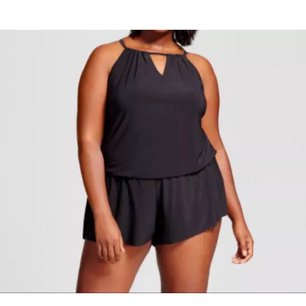 Aqua Green Womens Plus 16W Black Keyhole Swimsuit Romper NEW